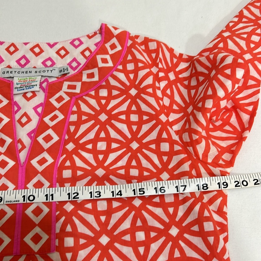 GRETCHEN SCOTT WOMEN TUNIC ORANGE PINK GEOMETRIC PRINT SZ SMALL - Picture 6 of 10